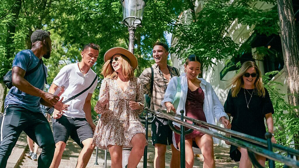 Group Of Friends Laughing In Europe