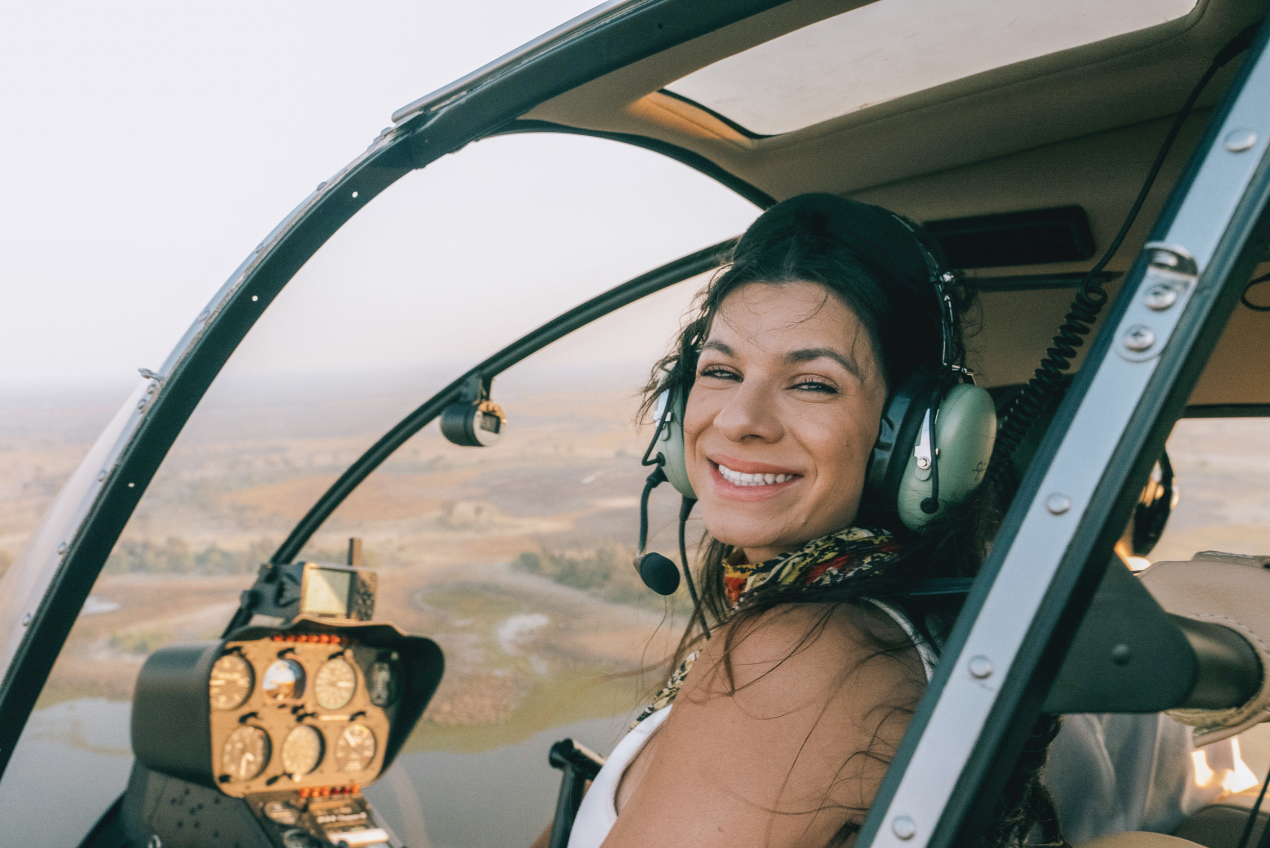 Helicopter flying by Victoria Falls in Zambia