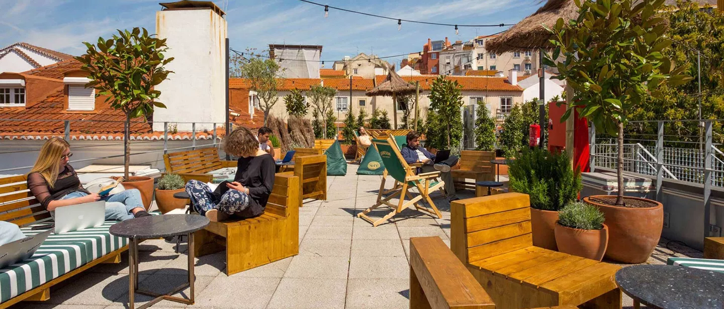 People resting on the sunny balcony