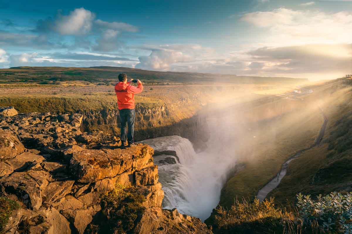 Tourist Looking Out Over View Iceland