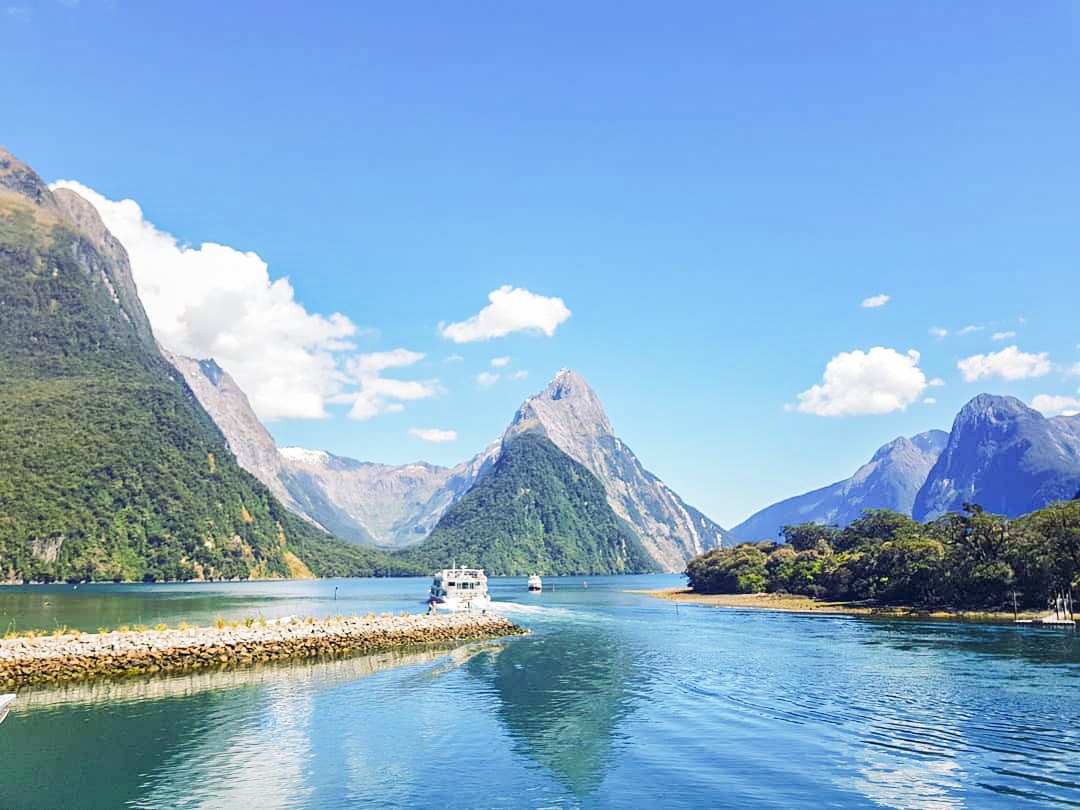 Boats at Milford Sound in New Zealand