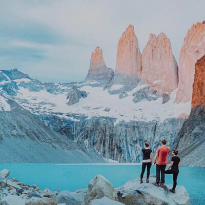 Travellers enjoying view of Chile mountains, South America