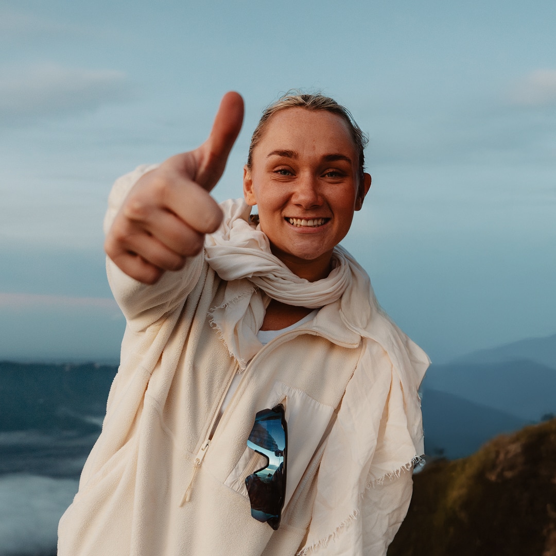Emily Thumbs Up Mount Batur Summit