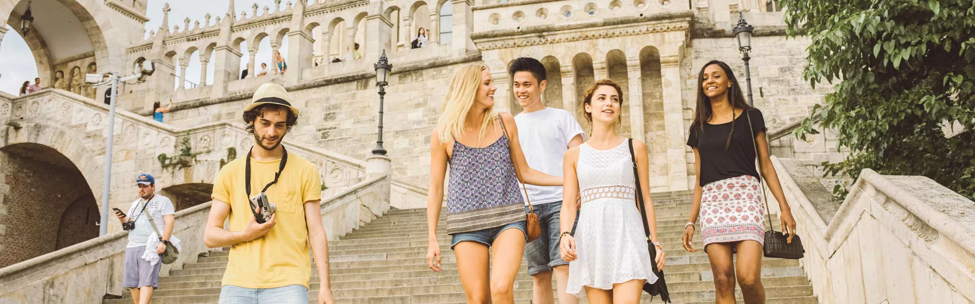 Group Of Young Travelers Exploring Budapest