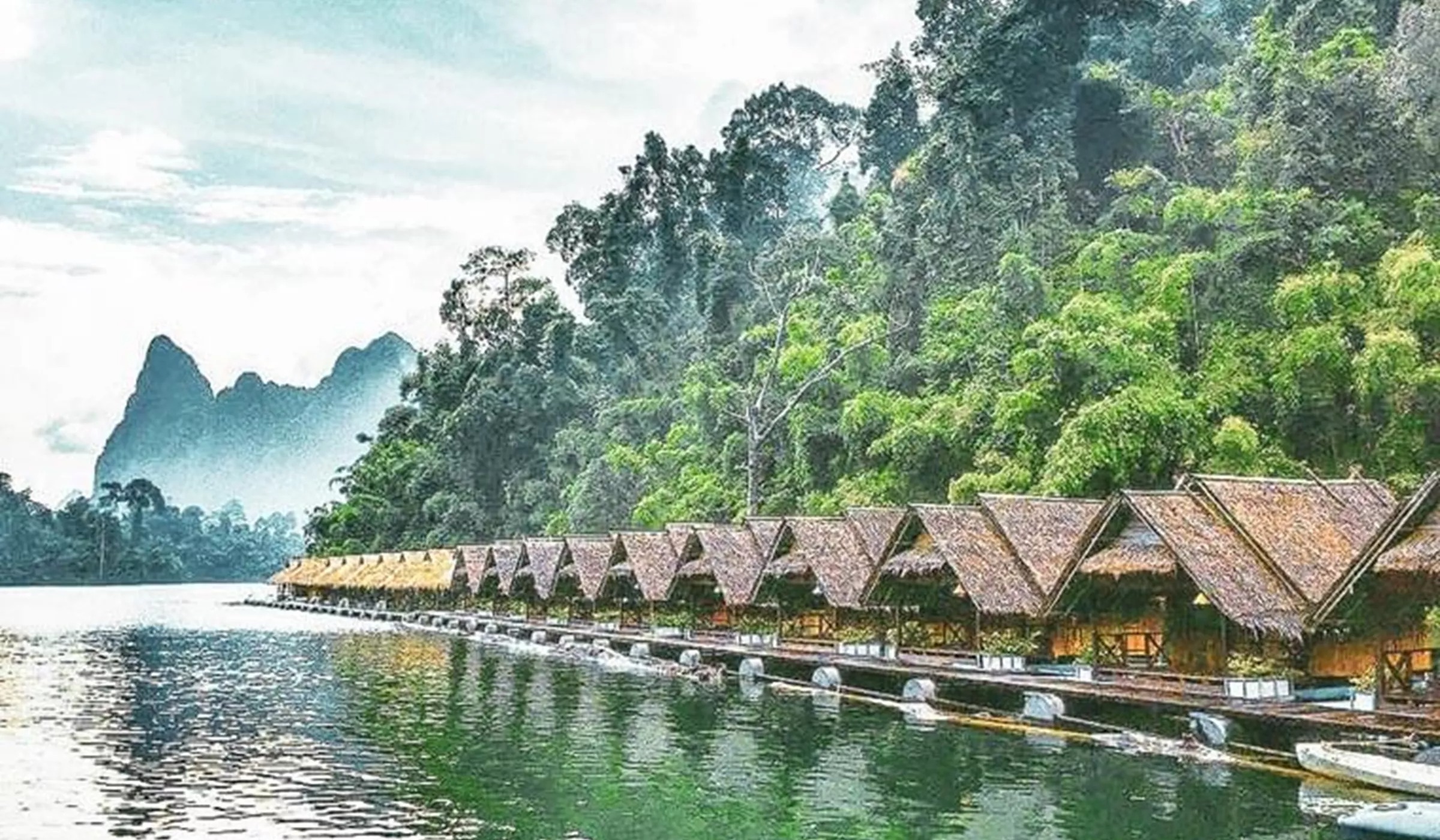 Landscape of floating raft hotel in Asia