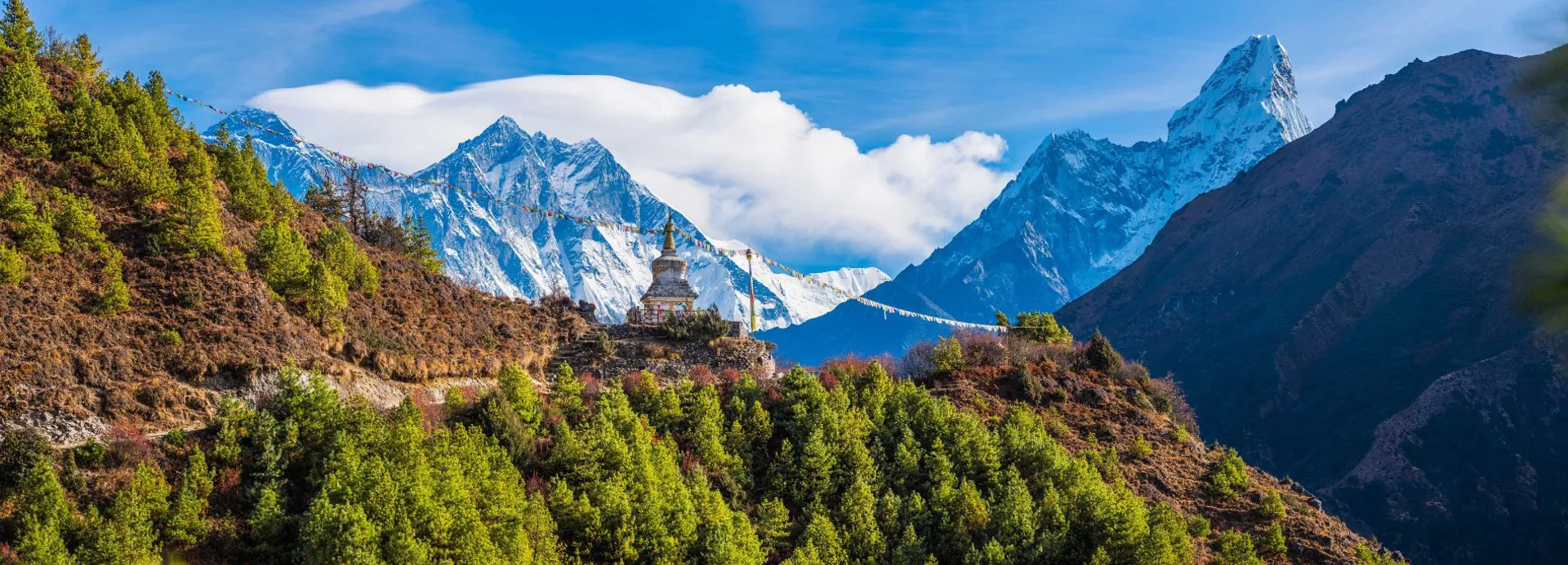 Nepal Landscape Green And Snowy Mountains