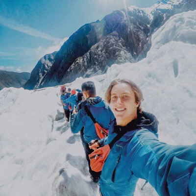 Travellers in New Zealand at winter