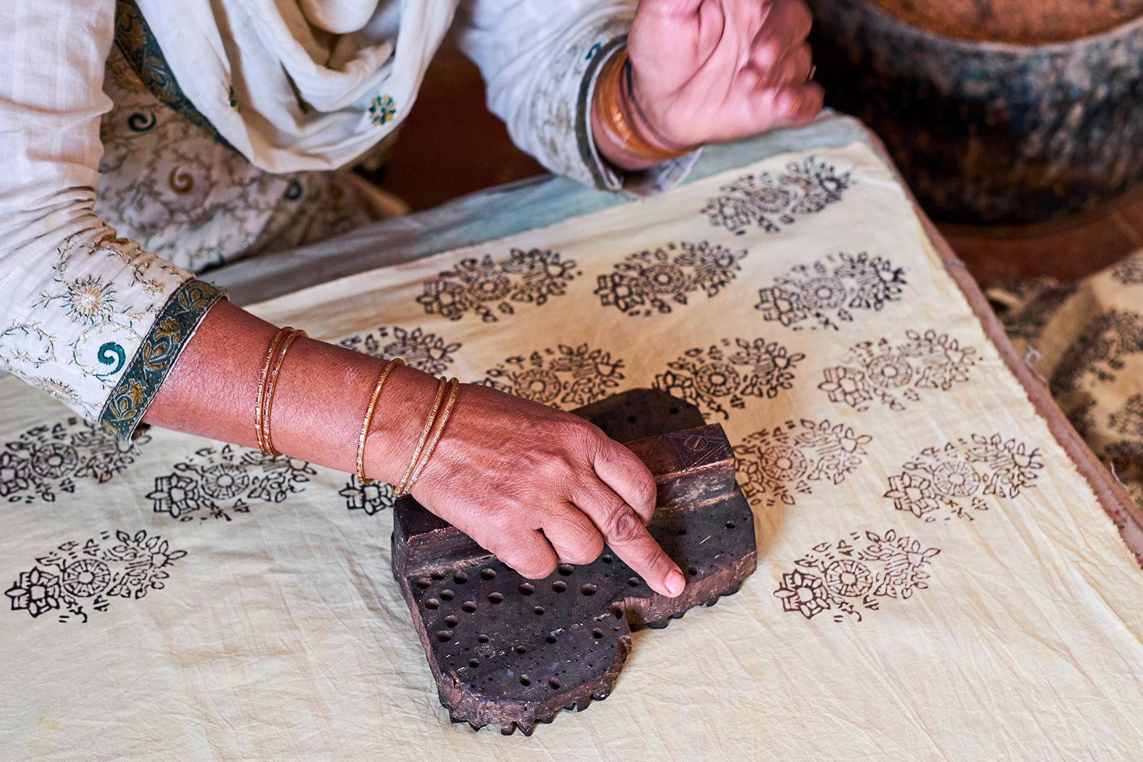 Block Printing session with the women of Anoothi Project MAKE TRAVEL MATTER® Experience