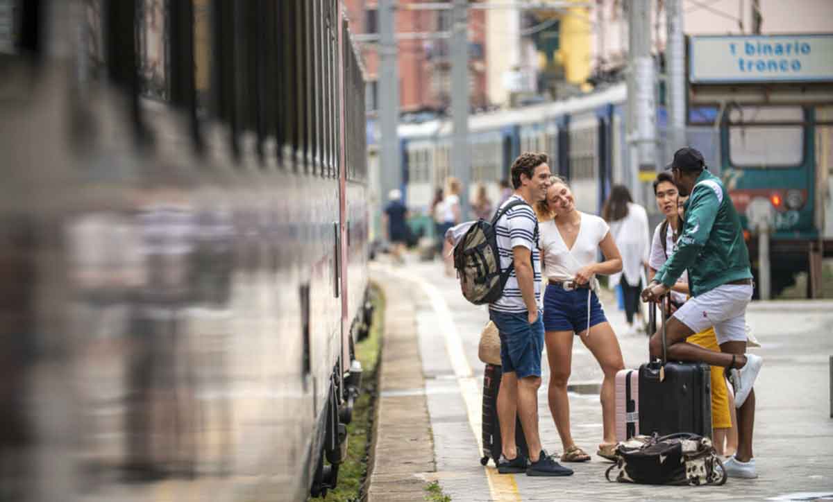 Contiki Travelers Waiting On Platform Train