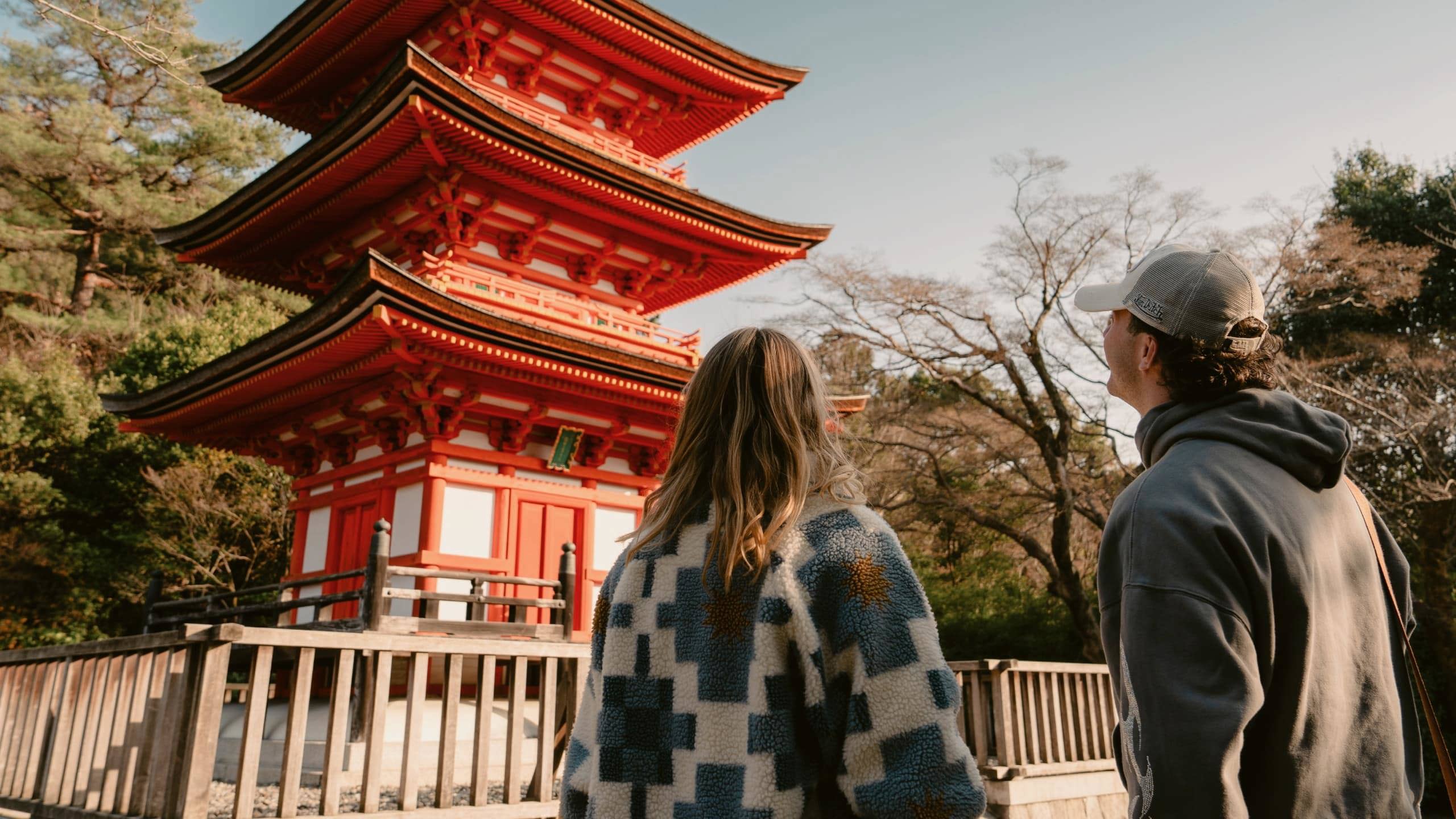 Travellers admire the Chureito Pagoda in Fujiyoshida, Japan, on the Contiki Best of Japan 35 to 45 Tour