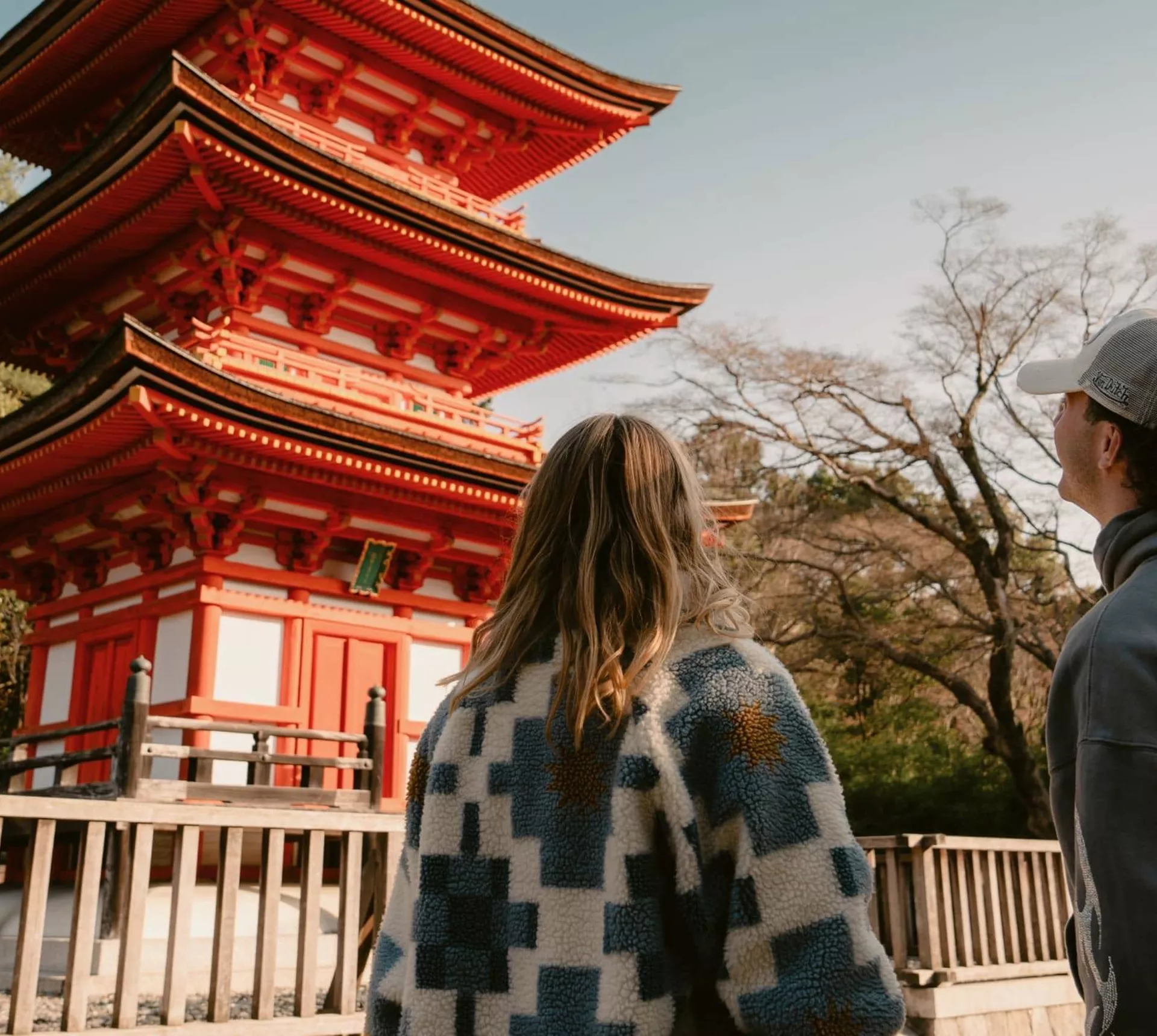 Travellers admire the Chureito Pagoda in Fujiyoshida, Japan, on the Contiki Best of Japan 35 to 45 Tour