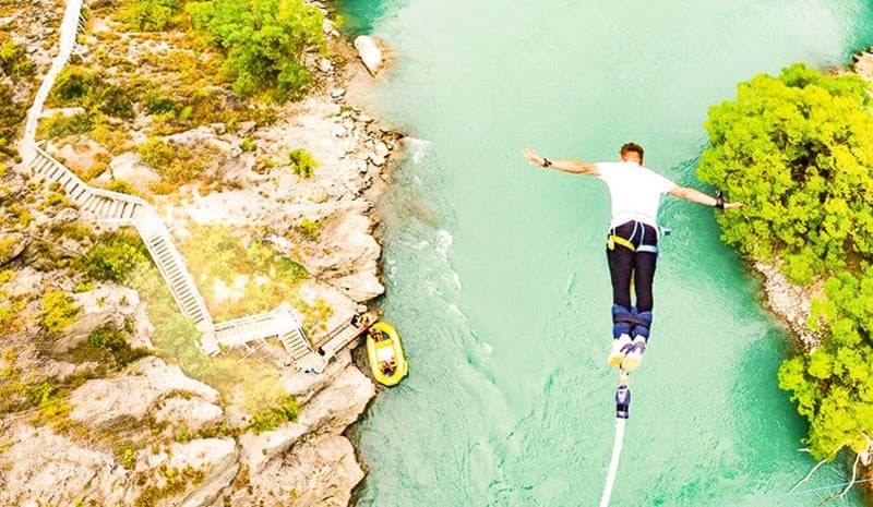 A man during a bungee jump
