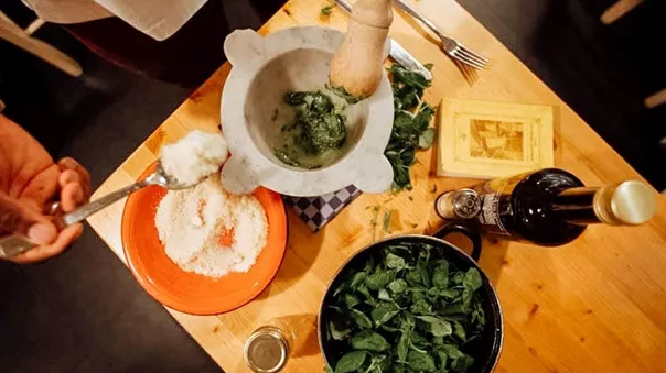 Ingredients for cooking on a wooden table