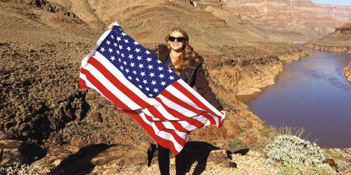Femal Traveler With Usa Flag