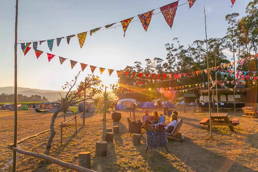 People Sat Talking At Bushfire Festival