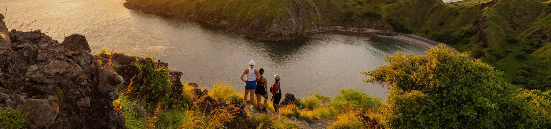 People Looking At Sunset Sea Green Mountains Opacity