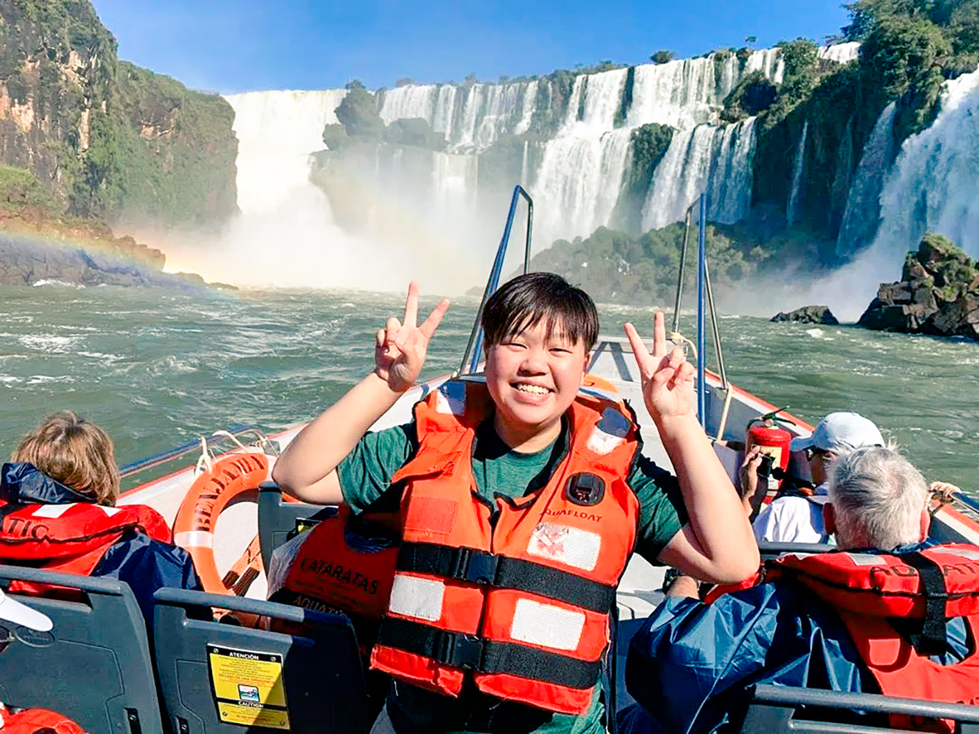 A jet boat next to the Iguassu Falls in Argentina