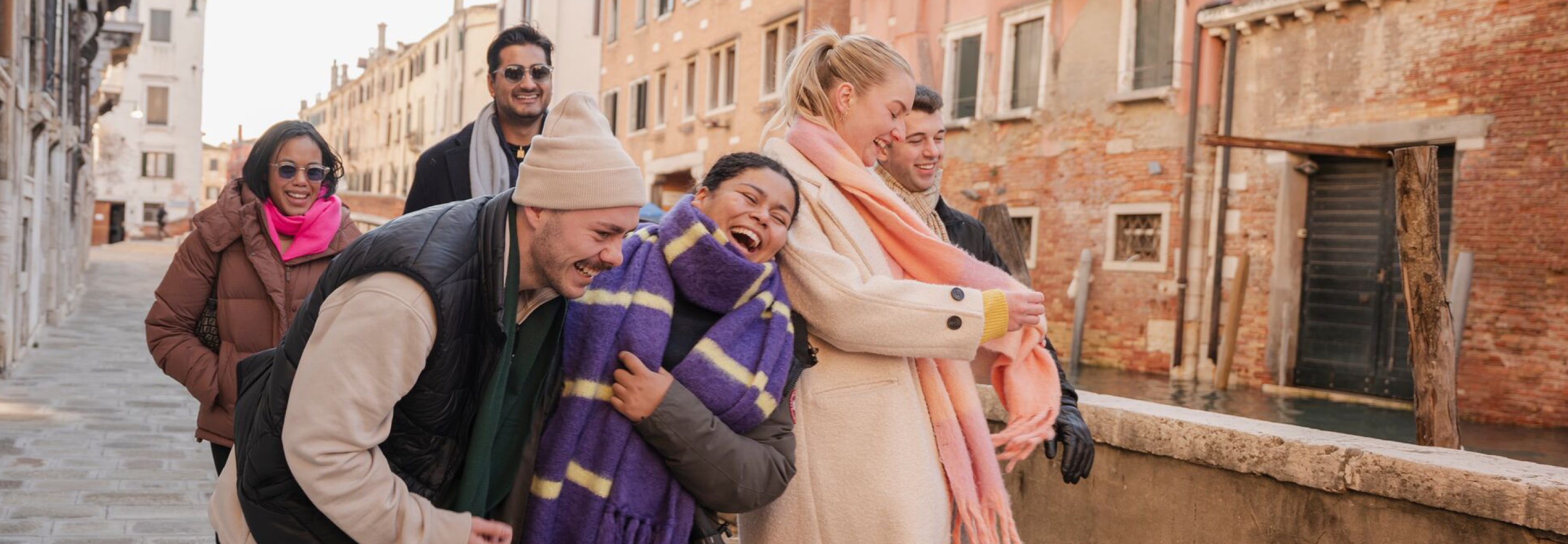 Group of Contiki Travellers having fun in Venice, Italy