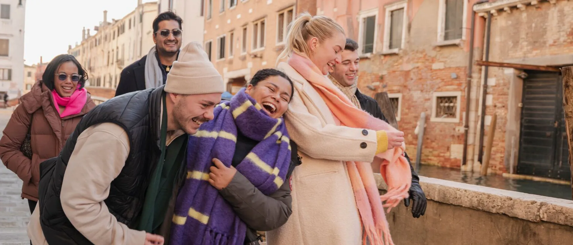 Group of Contiki Travellers having fun in Venice, Italy