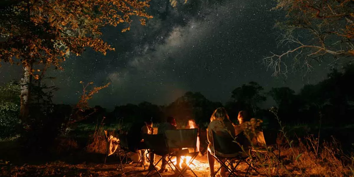 Camp Fire Night Time Scene