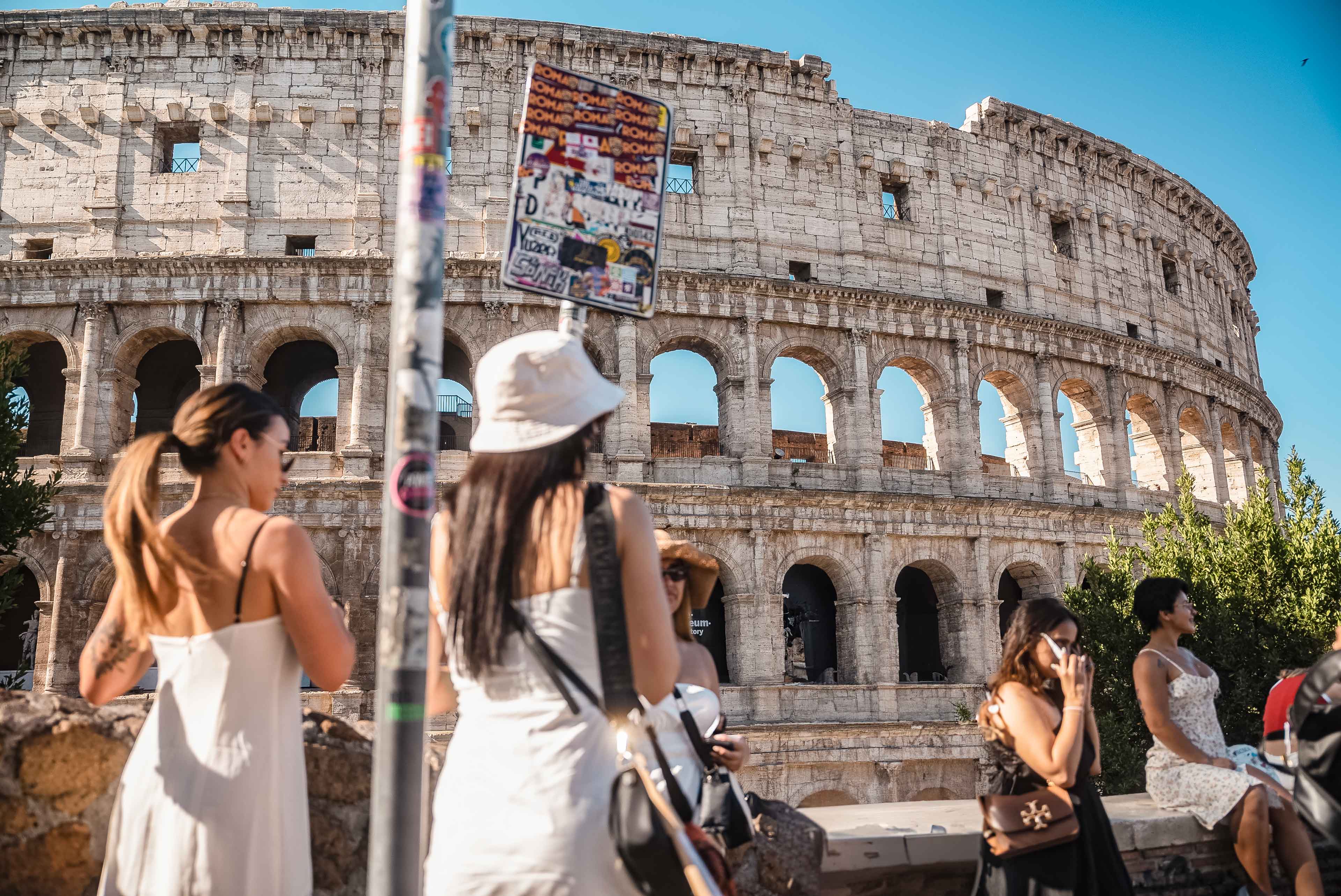 Busy Outside Colosseum Rome Italy