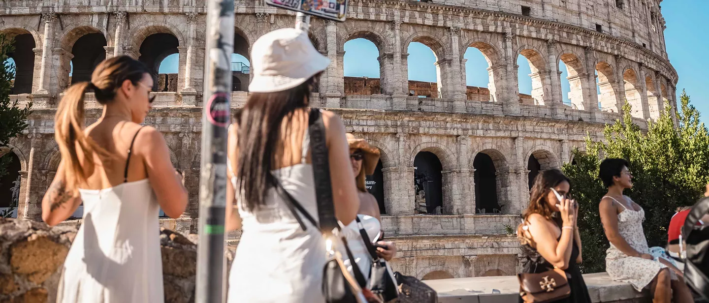 Busy Outside Colosseum Rome Italy