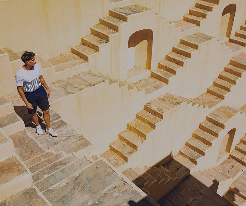 Man sightseeing ancient building