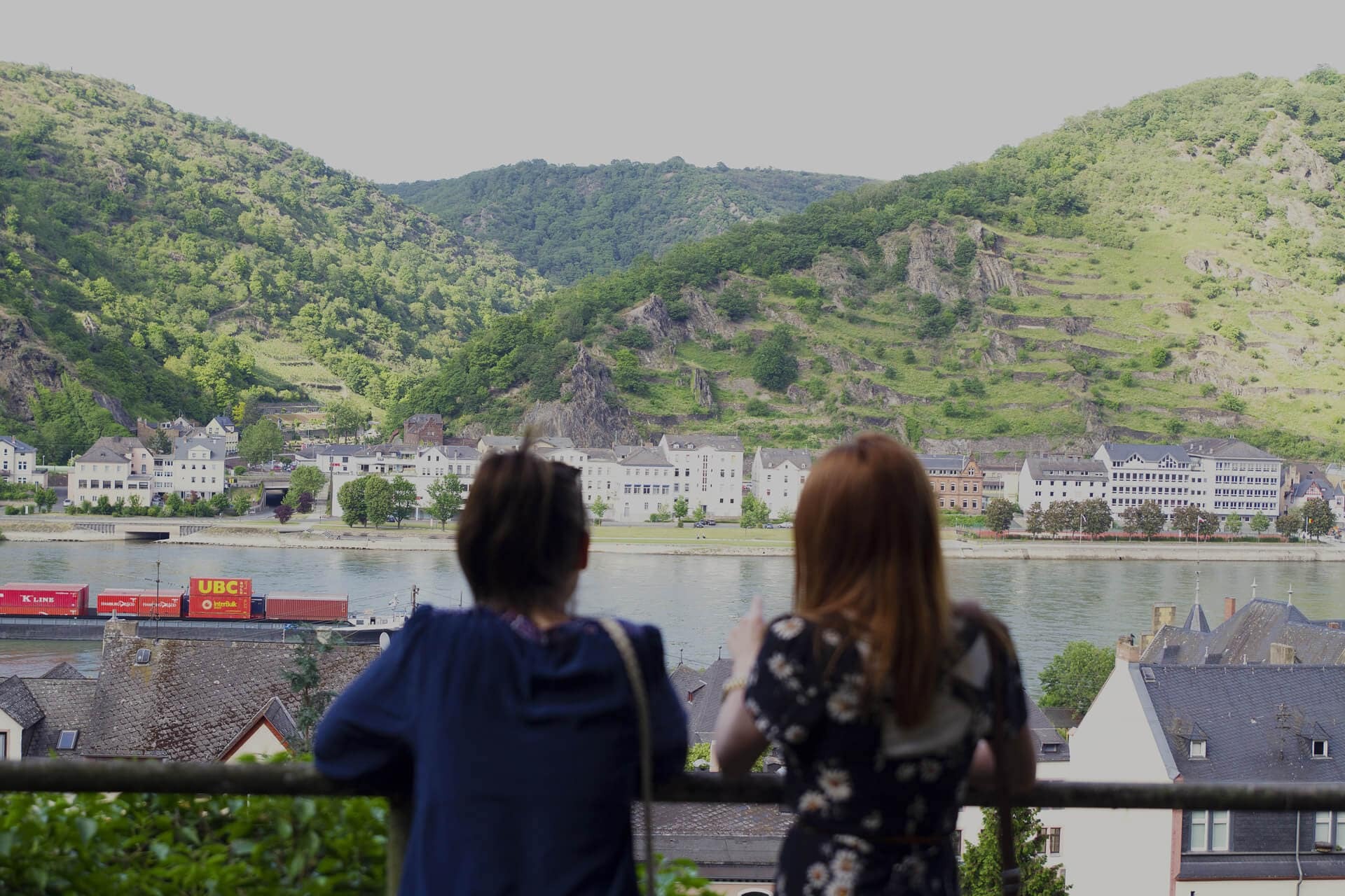 Travellers looking at the landscape of Rhine Valley, Germany