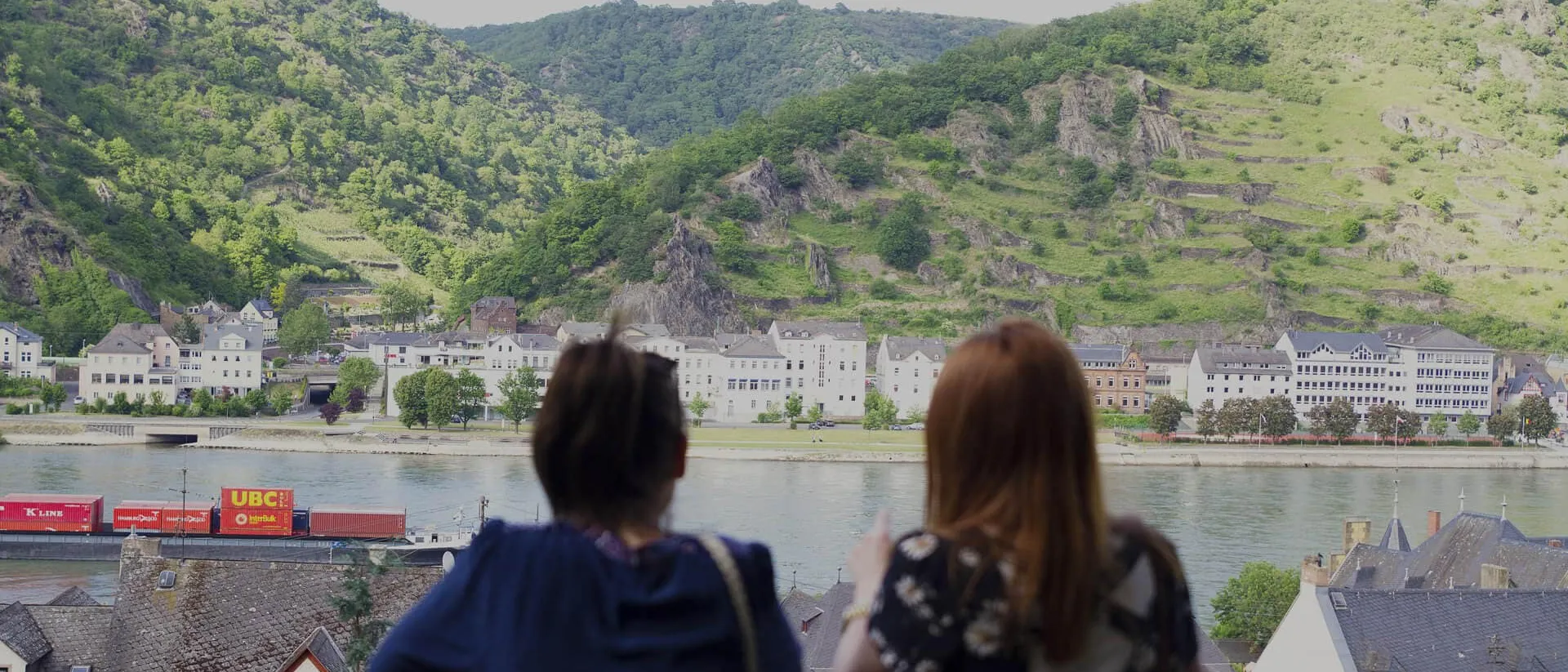 Travellers looking at the landscape of Rhine Valley, Germany