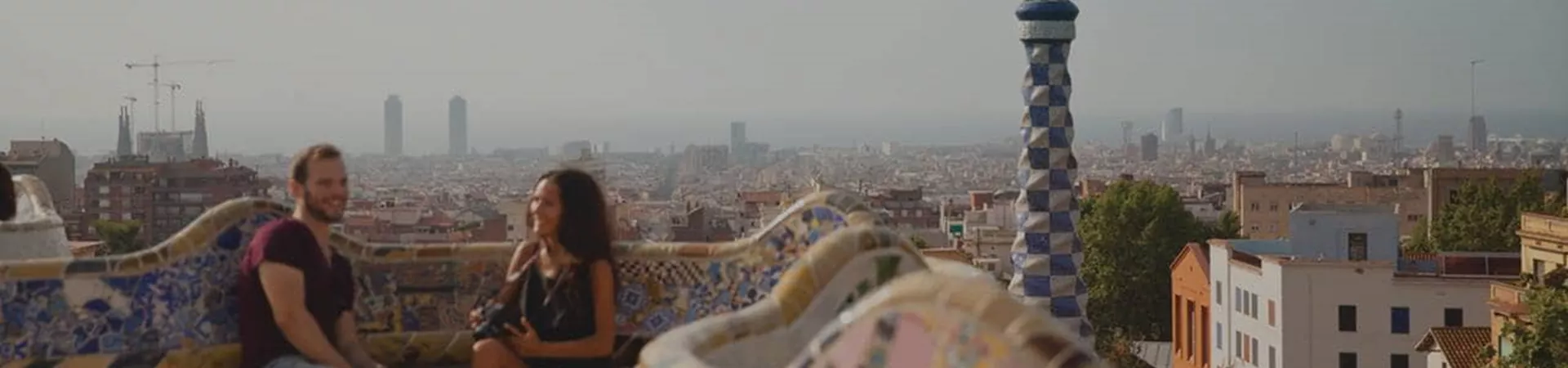 couple in Barcelona, view on the city