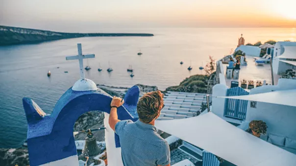 A traveller on a Greek island