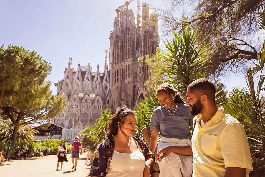Group Enjoying The Barcelona Sights Spain