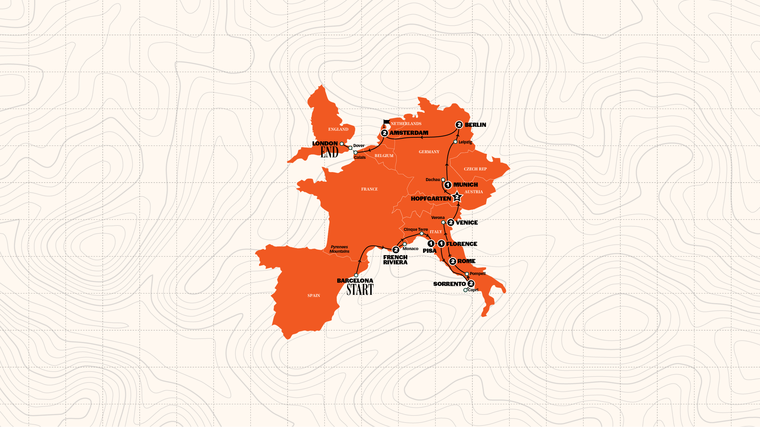 Barcelona to London Quest Trip Map