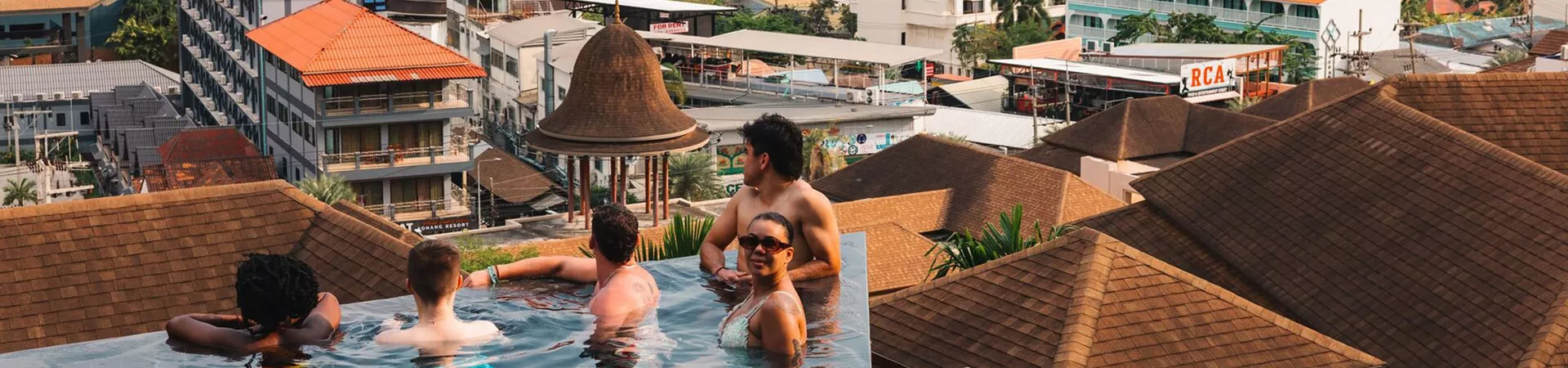 People Swimming Rooftop Smiling