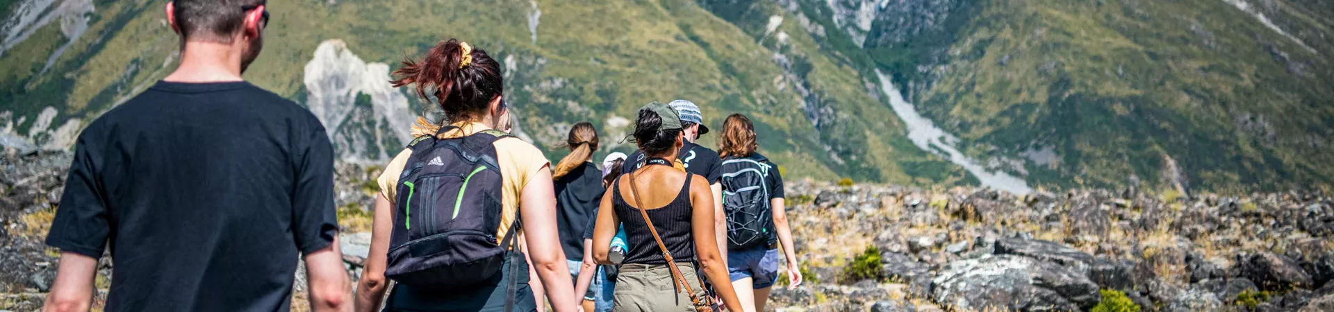 Group Of Adventurers Hiking Through New Zealand Mountains 0231NWZD2020