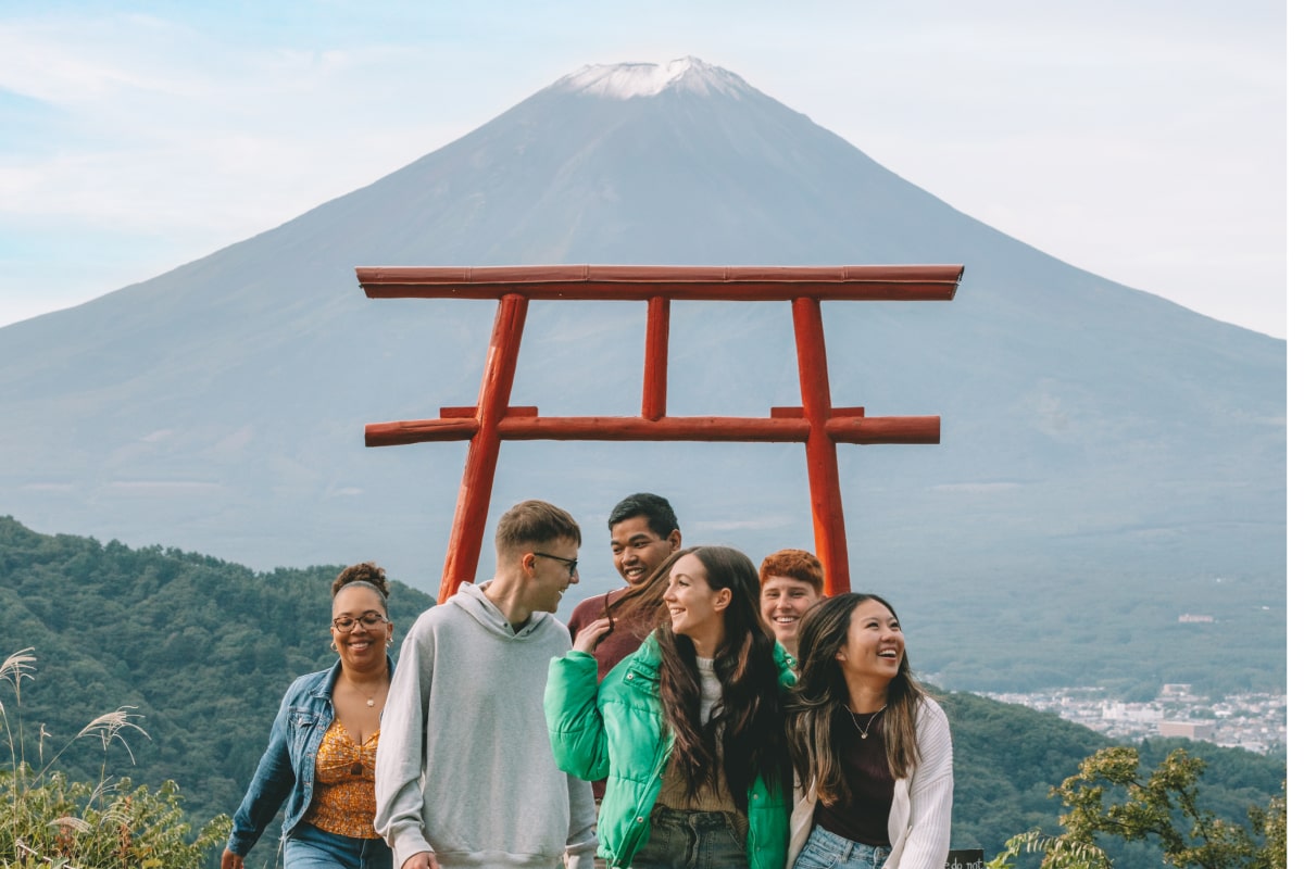 A group of friends enjoying a day out in hill in Japan.