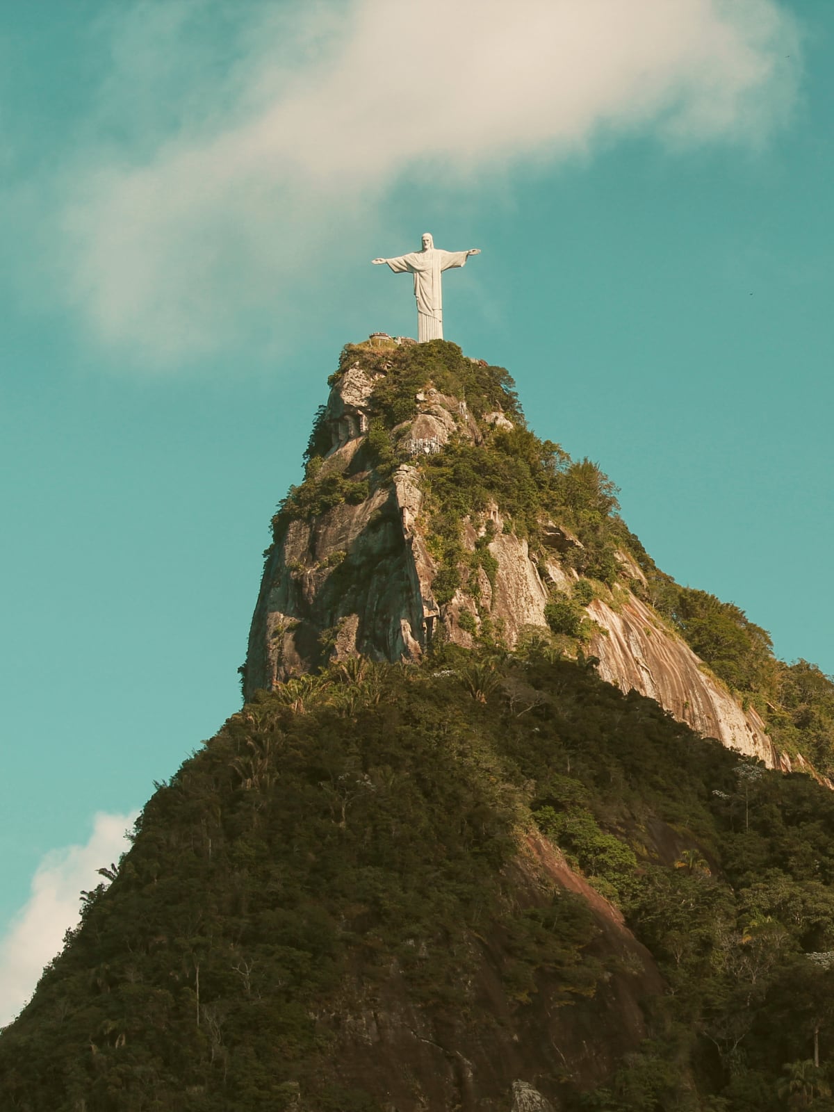 Christ the Redeemer statue standing atop Corcovado mountain in Rio de Janeiro, Brazil.