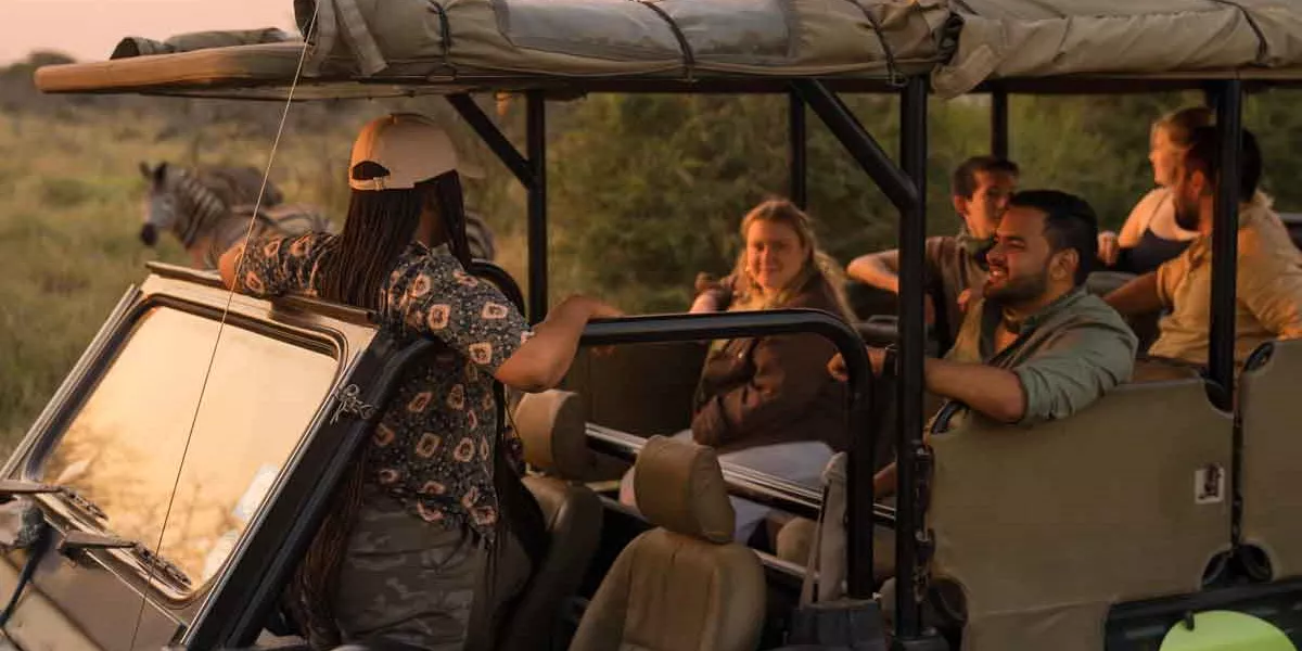 Tour Guide Travelers On Safari South Africa