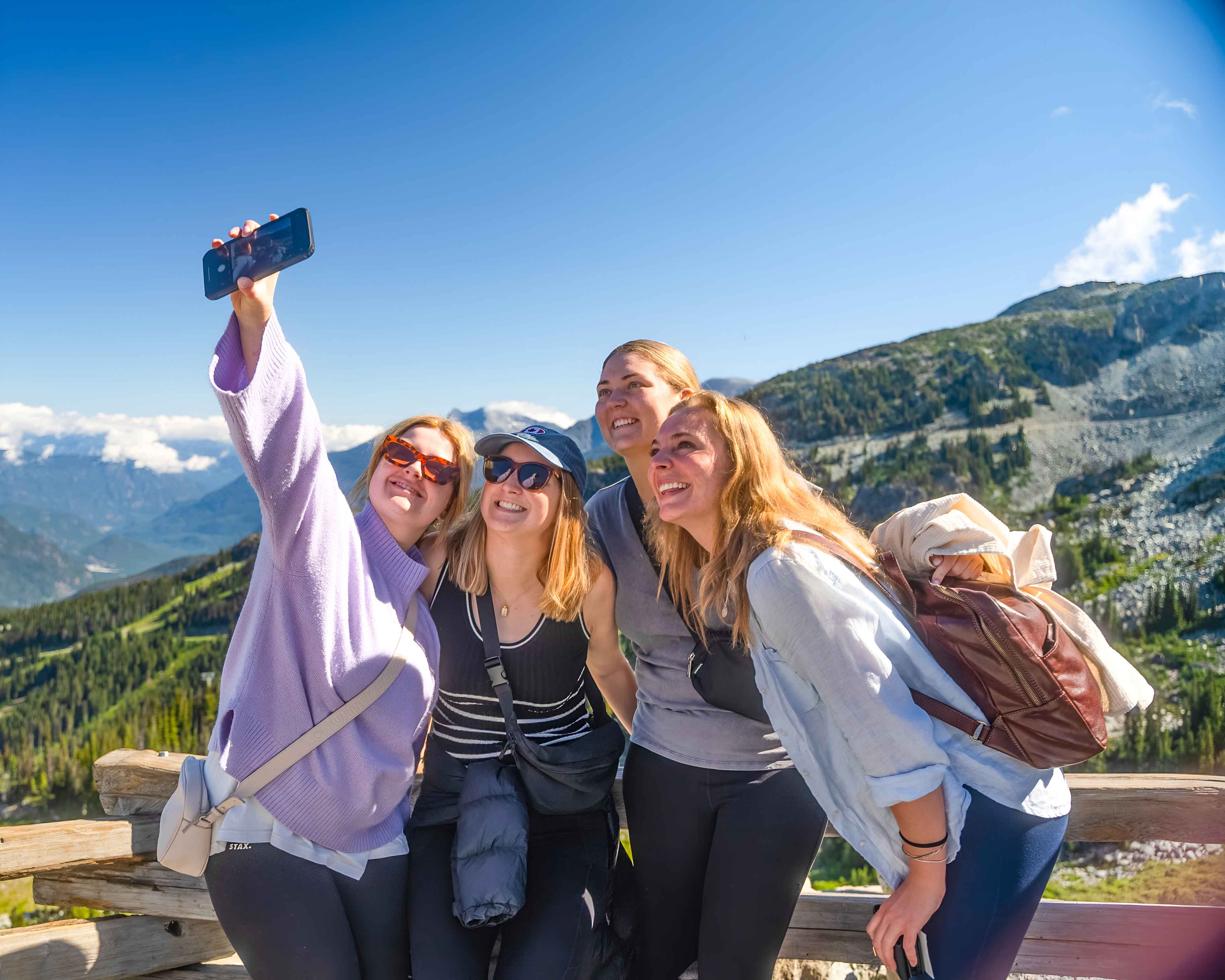 Group Of Young Female Travelers Taking Selfie Vancouver Canada