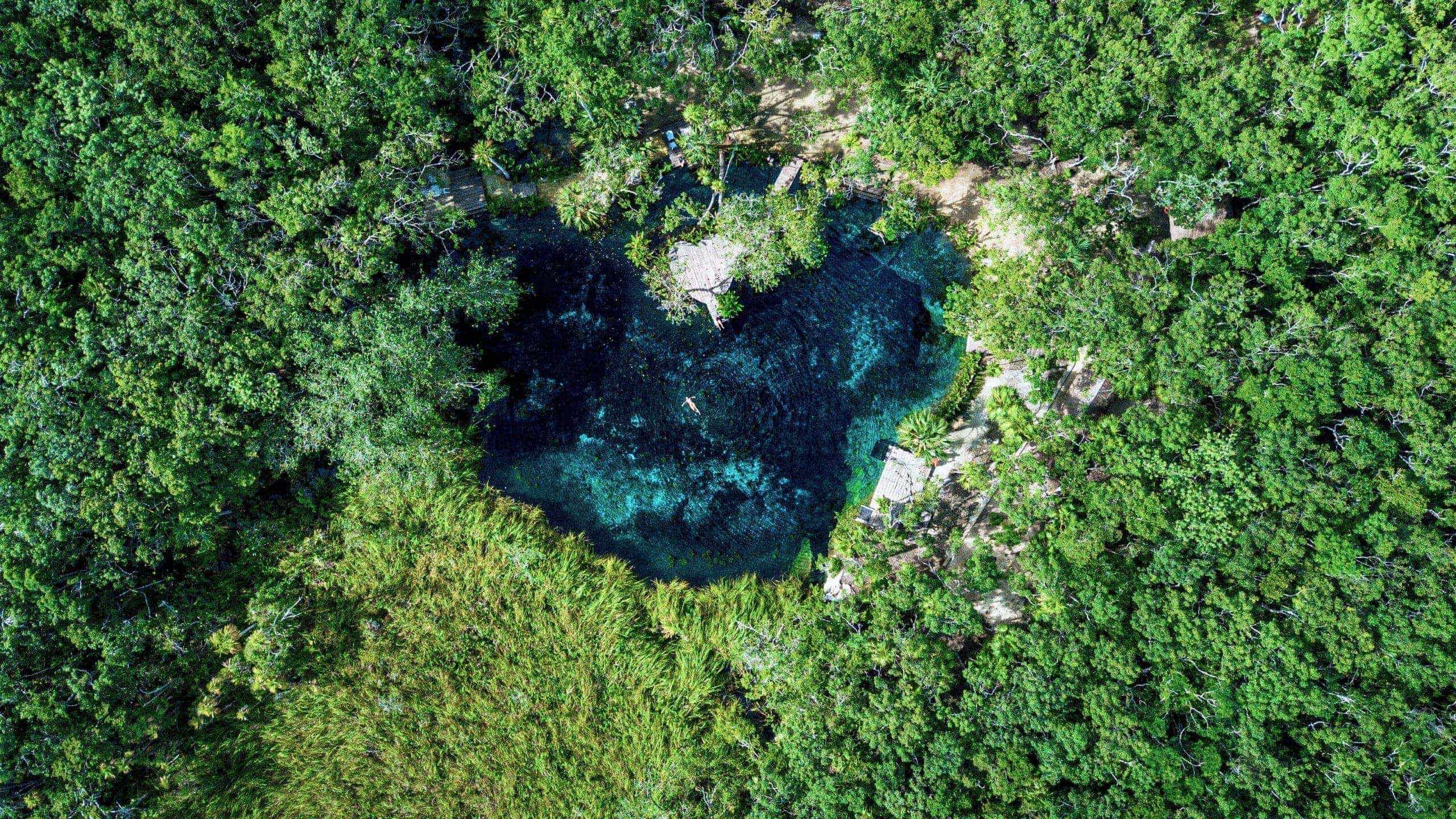 Swim in a secluded jungle cenote, where turquoise freshwater pools offer a refreshing escape on Contiki's Tulum to Antigua Tour