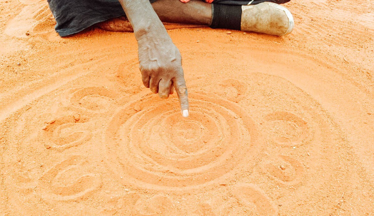 A hand drawing in the sand