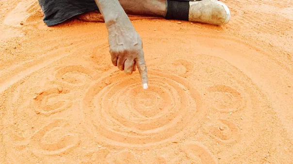 A hand drawing in the sand