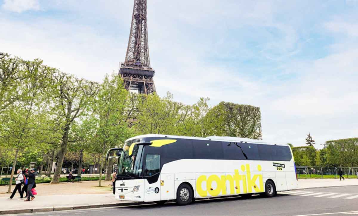 Contiki Coach In Front Of Effiel Tower Paris France