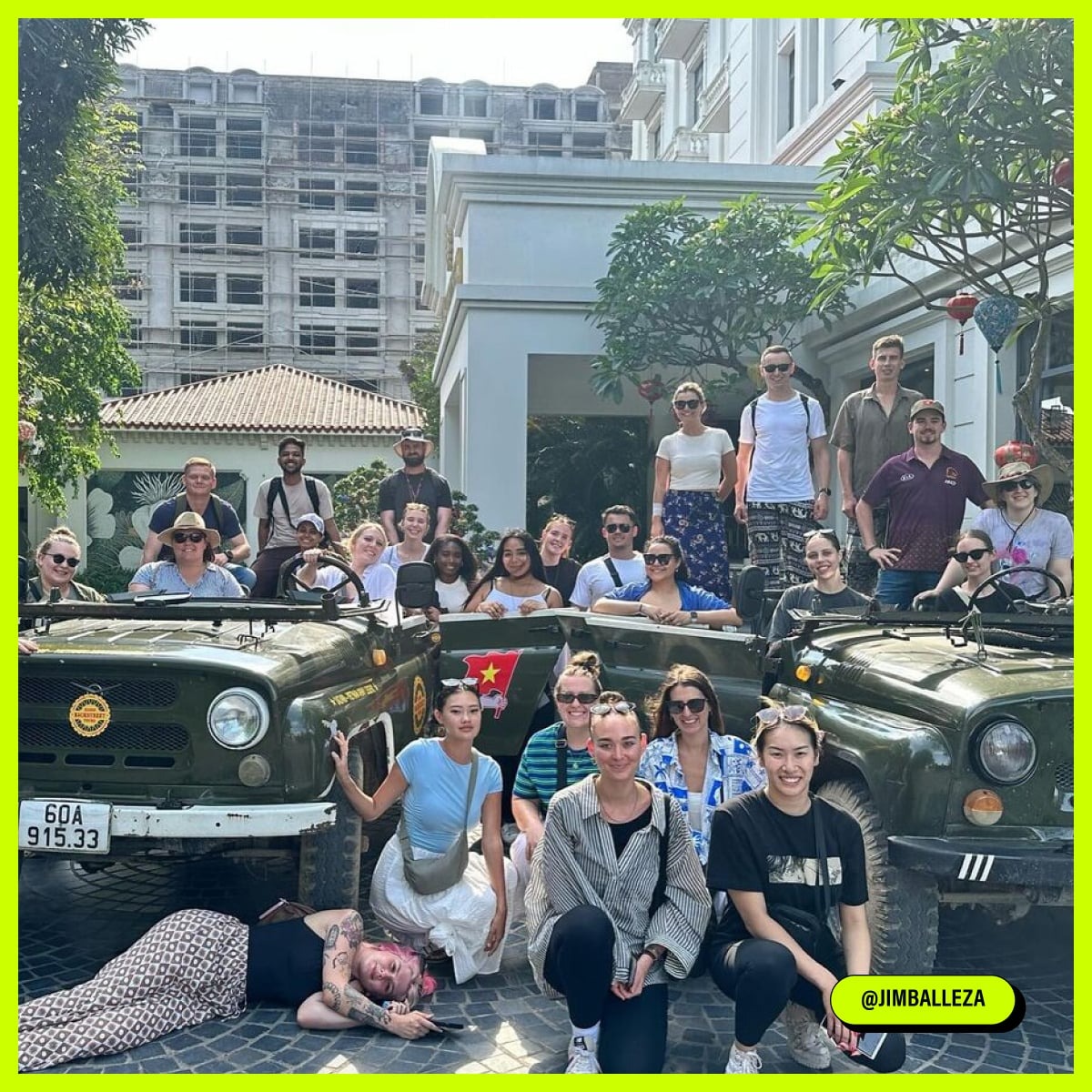 Tour group with the tour guide cars