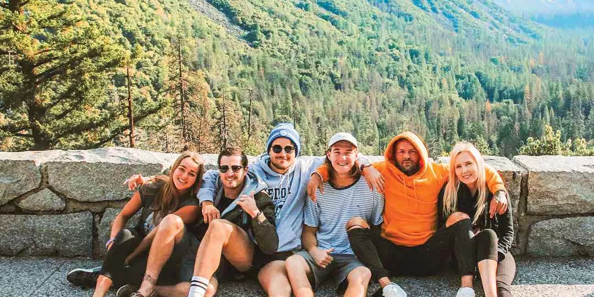 Group Of Contiki Travelers At Yosemite National Park Usa
