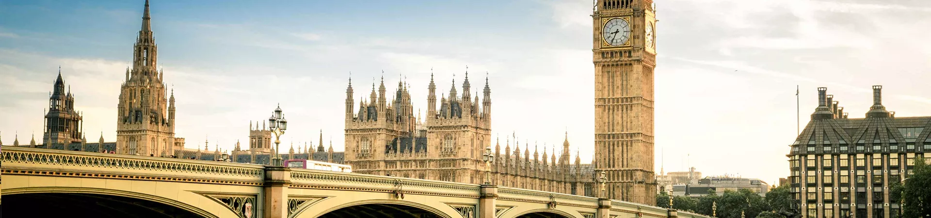 Big Ben London Bridge Blue Skies Thames