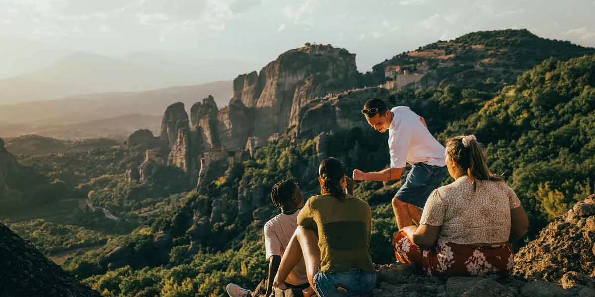 Travellers Looking At View Over Greece