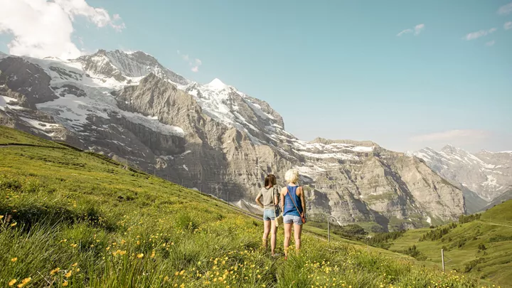 Travellers hiking in Interlaken, Switzerland