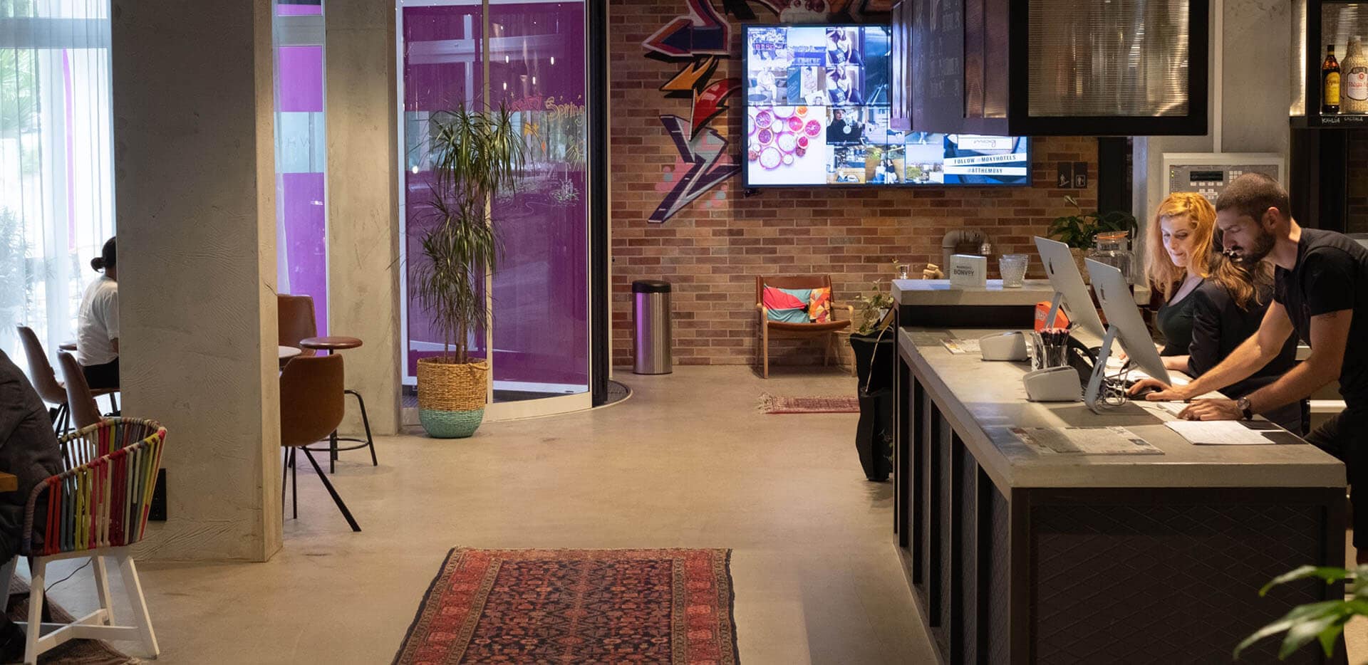 Moxy Hotel Berlin Reception with check in and designer furniture