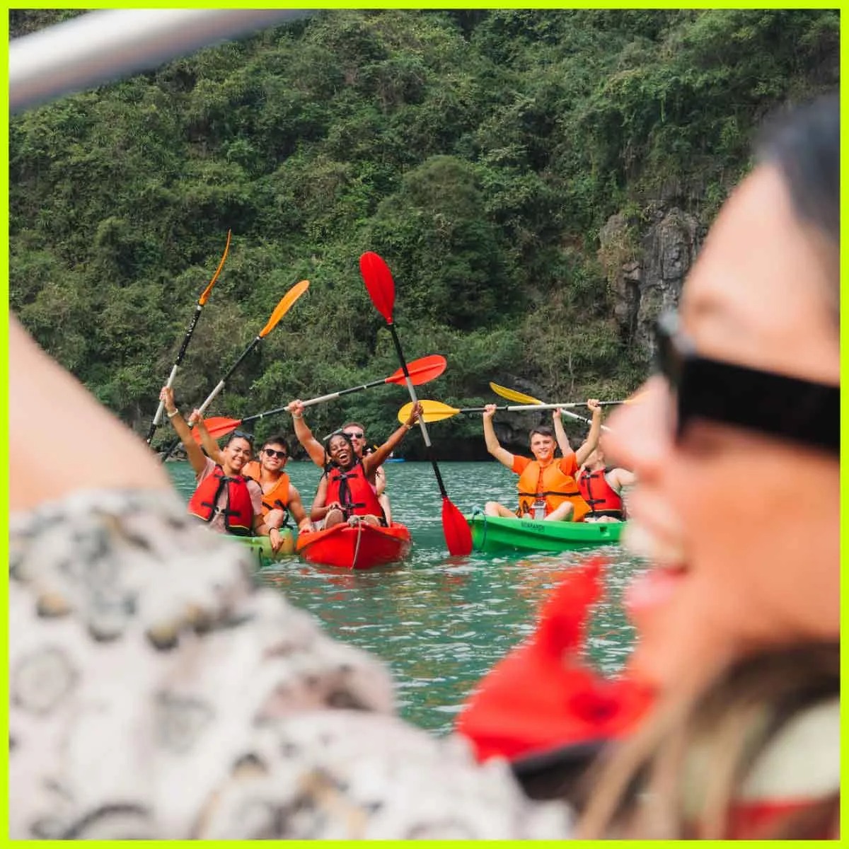 Kayaking moment with a group of explorers